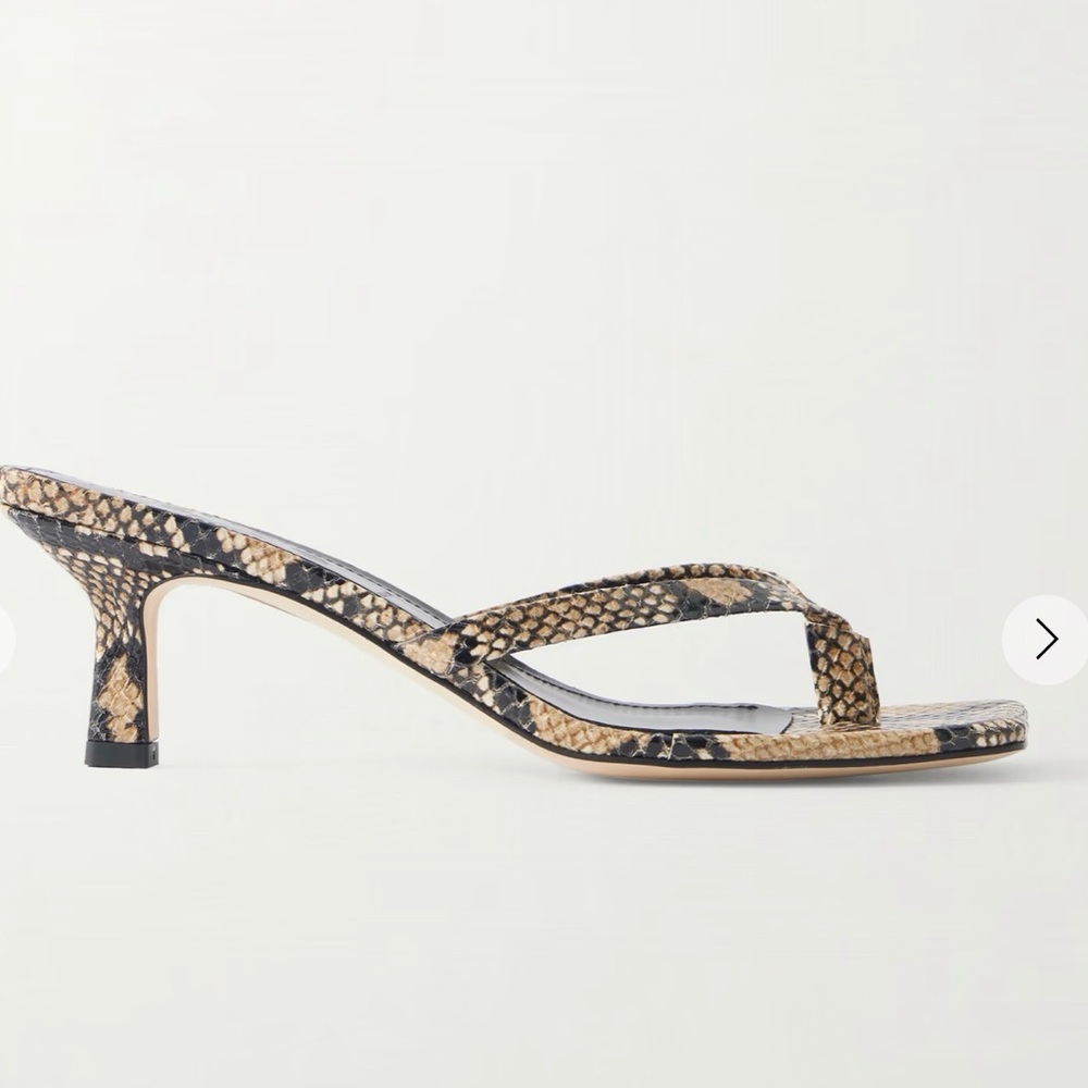 Aeyde Black and Tan Snake Print Heels
